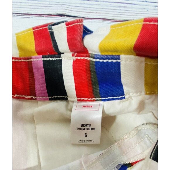 Express Paperbag Waist Jean Shorts Extreme High Rise Striped Y2K Retro Shortie 6 - Picture 10 of 12